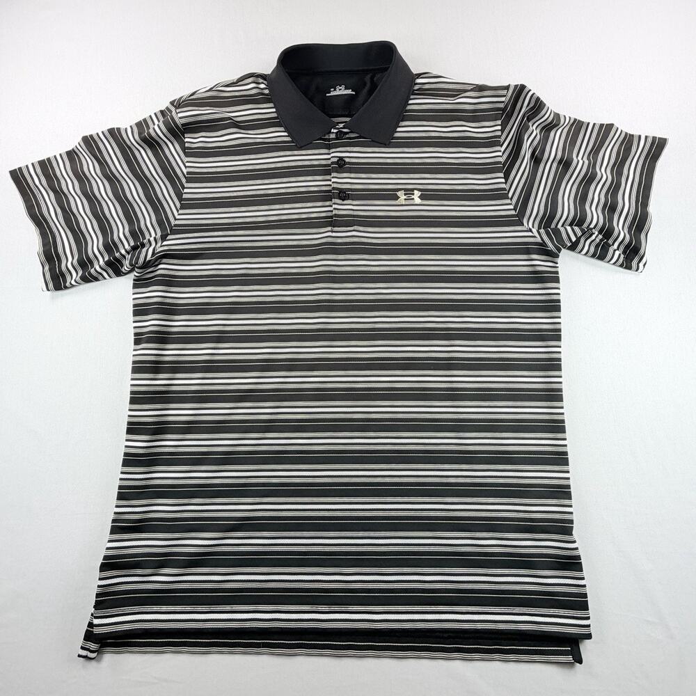 Under Armour HeatGear Men's Black Striped Short Sleeve Loose Fit Polo Size L